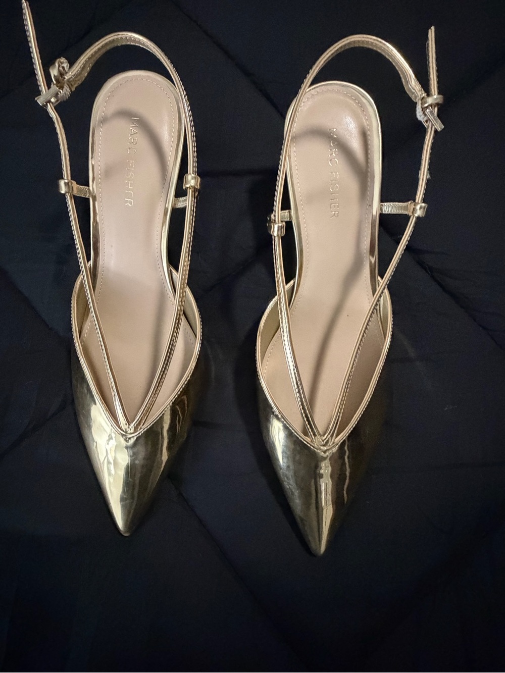 Marc Fisher Metallic Gold Pointed Slingback Flats